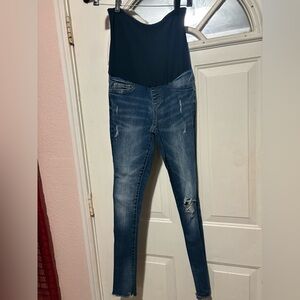 Maternity Skinny Jeans with Black Stretch Panel - Blue